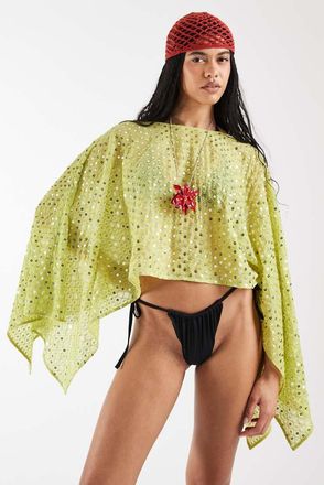 Reclaimed Vintage Poncho da spiaggia verde con paillettes