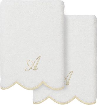 Linum Home Textiles 100% Turkish Cotton Adornia Scallop 2Pc Personalized Bath Towel Set