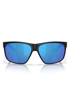 Costa Trades 60mm Polarized Square Sunglasses in Matte Black /Blue Mirror 580G at Nordstrom