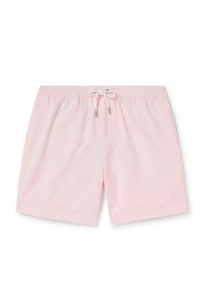 Mr P. Straight-Leg Mid-Length Striped Seersucker Swim Shorts