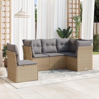 vidaXL Vidaxl - Juego De Sof&aacute;s Jard&iacute;n Con Cojines 5 Pzas Rat&aacute;n Sint&eacute;tico Beige