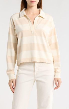 Marine Layer Luxe Rugby Stripe Sueded Cotton Top in Tonal White Stripe at Nordstrom, Size X-Large