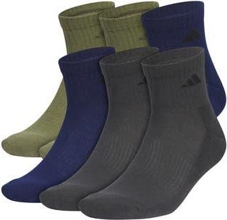 adidas Cushioned 6-Pack AEROREADY Quarter Training Socks in Olive Green/Dark Blue/Grey at Nordstrom Rack, Size Large