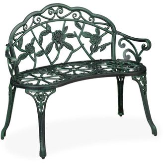 Relaxdays Relaxdays Garden Bench, 2-Seater, Balcony & Patio, Aluminium & Cast Iron, HWD: 79x99x56 cm, Outdoor Seat, Black/Green