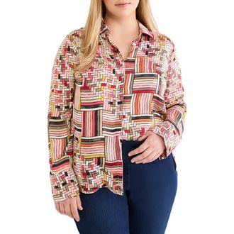 Nic+Zoe Colorweave Button-Up Top in Pink Multi at Nordstrom, Size 3 X