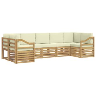 vidaXL Conjunto De Sof&aacute; Seccional 7 Pcs Blanco Y Crema Poli&eacute;ster Vidaxl