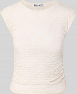 Review T-Shirt aus Spitze mit Raffung an der Seitennaht in Offwhite, Gr&ouml;&szlig;e XL