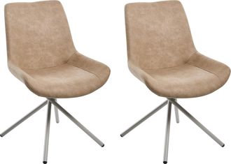 Beliani Conjunto De 2 Sillas De Comedor Patas De Ara&ntilde;a De Hierro Tapicer&iacute;a De Gamuza Sint&eacute;tica Beige Hailey