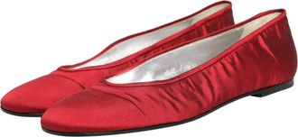 Dolce & Gabbana Womens Red Satin Fabric Ballet Slip On Flats Shoes
