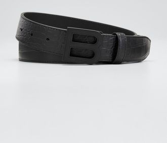 Balenciaga Mens Hourglass B-Logo Tonal Leather Belt