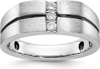 Diamond2Deal 14k White Gold Lab Grown Diamond 3-Stone Band Ring 1/5Ct Clarity- VS Color- G-H