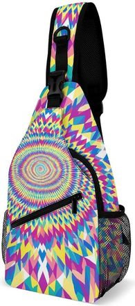 Generic Symmetrical Triangles Colorful Unisex Shoulder Bags Casual Crossbody Chest Bag Sling Backpack for Hiking Cycling Travel
