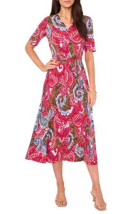 Chaus Faux Wrap Midi Dress in Olive Fuschia Rust at Nordstrom, Size X-Large