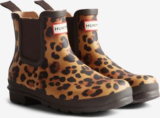 Hunter Gummistiefel HUNTER WOMENS ORIGINAL CHELSEA LEOPARD PRINT BO, Damen, Gr. 40/41, leopard print, chocolate braun, Gummi, Schuhe Gummistiefel, wasserdich