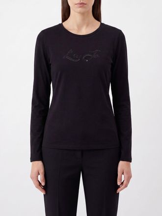 Liu Jo T-shirt a maniche lunghe slim fit in cotone con logo di strass