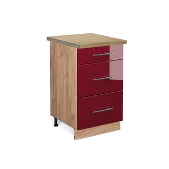 Vicco Mueble Bajo De Cocina Fame-line, Rojo Burdeos Alto Brillo, 50 Cm, Et Roble Vicco