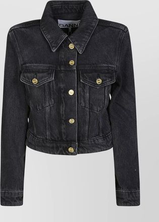 Ganni textured denim crop jacket with flap pockets