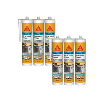 Sika Sika - Paquete De 6 Seal-180 Selladores De Silicona Para Ba&ntilde;os Y Alicatados - Blanco - 300ml