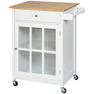 HOMCOM Carrello Da Cucina Multiuso Con Cassetto Armadietto E 4 Ruote In Legno - Homcom