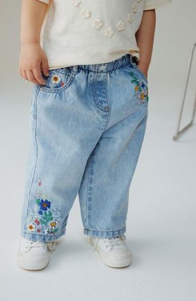 Next Kids Floral Embroidered Jeans in Blue at Nordstrom, Size 12-18M