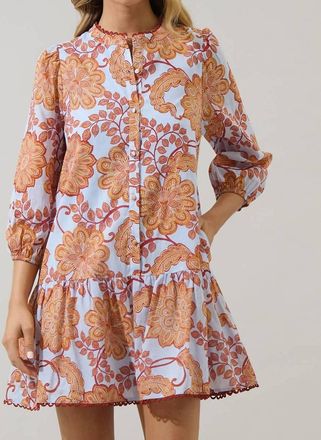 Sugarlips Yamila Floral Ruffle Mini Dress In Brown & Blue