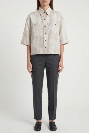 Brunello Cucinelli Light Beige Linen Boxy Shirt, Size X-Small
