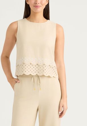 Ellen Tracy Womens Sleeveless Top with Eyelet Detailing