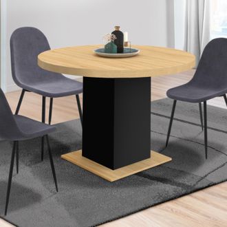IDMarket Eden Mesa De Comedor Redonda 6 Personas Madera Y Negro 120 Cm