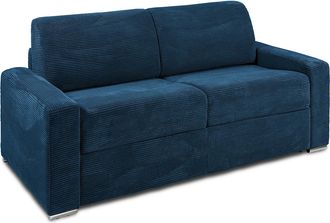 Vente-Unique Vente-unique - Divano Letto 3 Posti A Ribalta Posto Letto 140 Cm Materasso 14 Cm In Velluto Coste Blu - Calito
