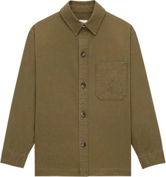 Saint Laurent Geborduurd Logo Olijfgroene Jas - Heren - Zomerjassen - Groen - M - Katoen - Jassen