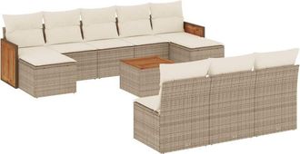 vidaXL Set De Sof&aacute;s De Jard&iacute;n 11pzas Con Cojines Rat&aacute;n Sint&eacute;tico Beige Vidaxl