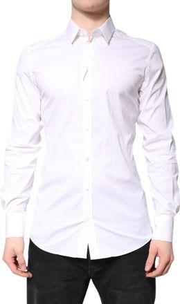 Dolce & Gabbana White Cotton GOLD Dress Formal Collared Mens Shirt