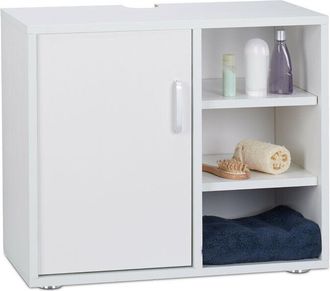 Relaxdays Mobile Sottolavabo, Mobiletto per Lavandino Bagno, 3 Ripiani, Armadietto, Anta Singola, 51x60x32 cm, Bianco - Relaxdays