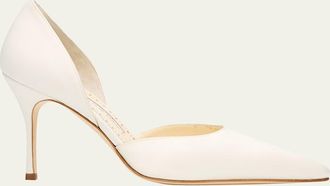 Manolo Blahnik 90mm Taylerbinu Satin Pointed-Toe Pumps