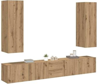 Berkfield Home Wall Mounted TV cabinets 5 pcs Artisan Oak Engineered Wood in Brown