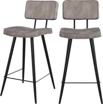 Rendez-Vous D&eacute;co Set de 2 taburetes para isla de cocina de cuero sint&eacute;tico gris 66 cm
