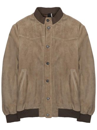 low brand Suede-Textured Beige Sports Jacket with Contrasting Details