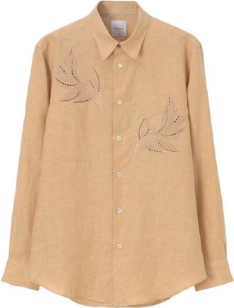 Paul Smith Camicia Ricamo Kingyo - Heren - Casual Overhemden - Bruin - S - Linnen - Overhemden