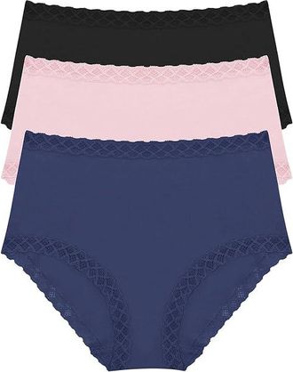 Natori Bliss Full Brief 3-Pack Womens Underwear Ink/Pink Velvet/Black : M (Womens 10-12), Cotton/Lace/Lycra