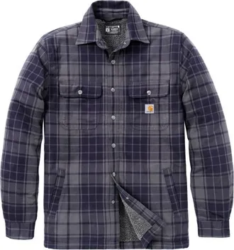 Carhartt Work in Progress Flannel Sherpa-Lined Shirt Jacket Freizeitjacke f&uuml;r Herren | blau/grau