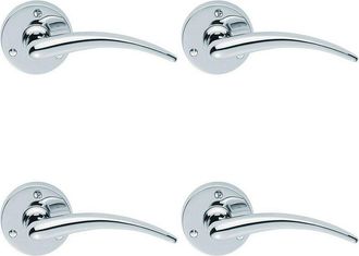 Loops 4x PAIR Slim Arched Tapered Lever on 58mm Round Rose Polished Chrome Door Handle