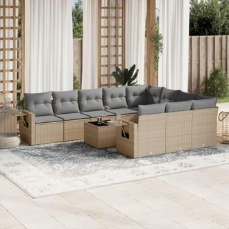 vidaXL Set De Sof&aacute;s De Jard&iacute;n 11pzas Con Cojines Rat&aacute;n Sint&eacute;tico Beige Vidaxl