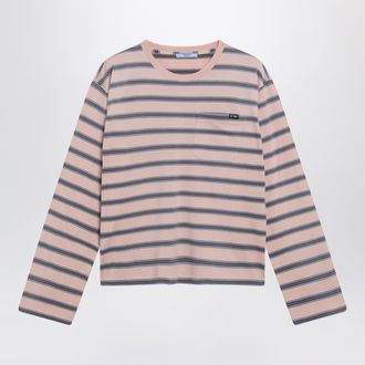Prada T-shirt color pesca a righe effetto vintage