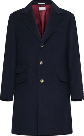 Brunello Cucinelli Brunello Cucinelli, Single-Breasted Coats, male, Blue, Size: M Navy Blue Cashmere Coat