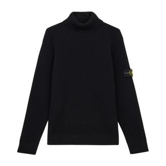 Stone Island Fijn Geribbelde Turtleneck Trui - Heren - Coltruien - Zwart - L - Wol - Truien & Vesten