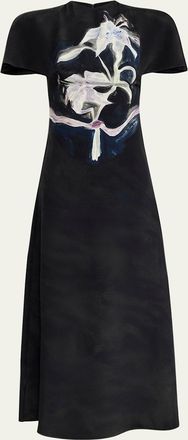 Altuzarra Daisy Printed Silk Short-Sleeve Midi Dress