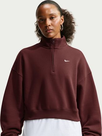 Nike Womens Studio Fleece Medium Weight Oversized 1/4-Zip Cropped Top in Purple | IM8501-658