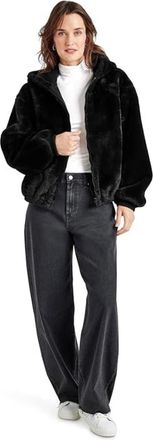 Splendid Mikki Fur Bomber Jacket Womens Black Hooded Long Sleeve GBO1966