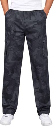 Generic Mens Camo Cargo Trousers, Cotton Straight Leg Workwear Trousers, Elasticated Waist Work Sweatpants Trousers, Multi-Pocket Loose Fit Outdoor Sports Tra