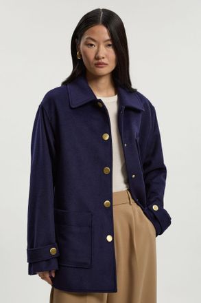Karen Millen Womens Petite Brushed Wool Patch Pocket Tailored Medium Coat - Navy - Size 16 UK